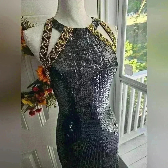 Vintage Niteline black beaded sequin cocktail dress size 2 - Picture 2 of 5